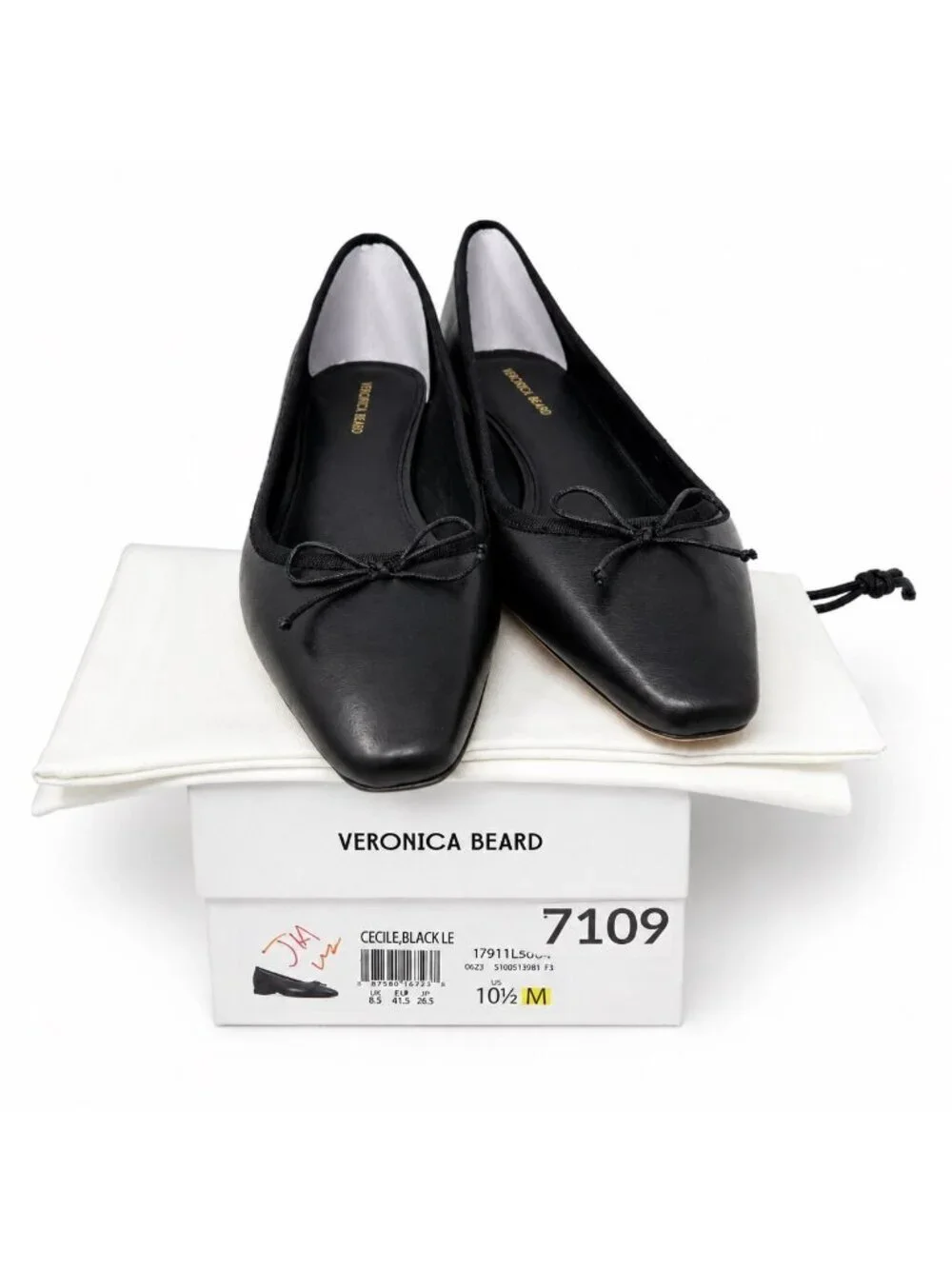 Veronica Beard Cecile Ballet Pumps Black Leather Womens 10.5 M Snip Toe
